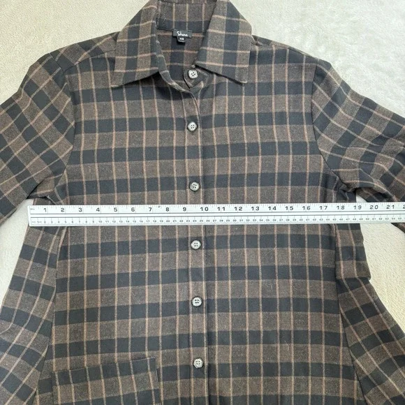 Shana Top Womens XS Brown Plaid Colorful Tunic Floral Art to Wear Artsy Boho - Picture 7 of 9